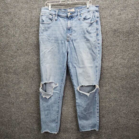 Madewell Slim Boyjean Crop Jeans Women's 32T Light Distressed Denim High Rise - Picture 1 of 15